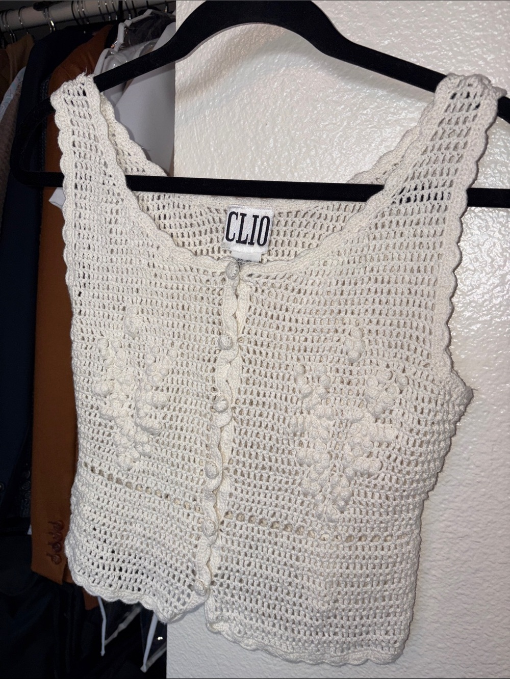 Clio Cream Crochet Button-Front Tank